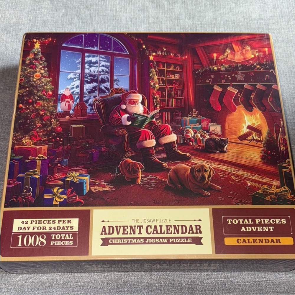 Advent Calendar Christmas Jigsaw Puzzle - Santa by Cozy Fireplace - 1008 pieces